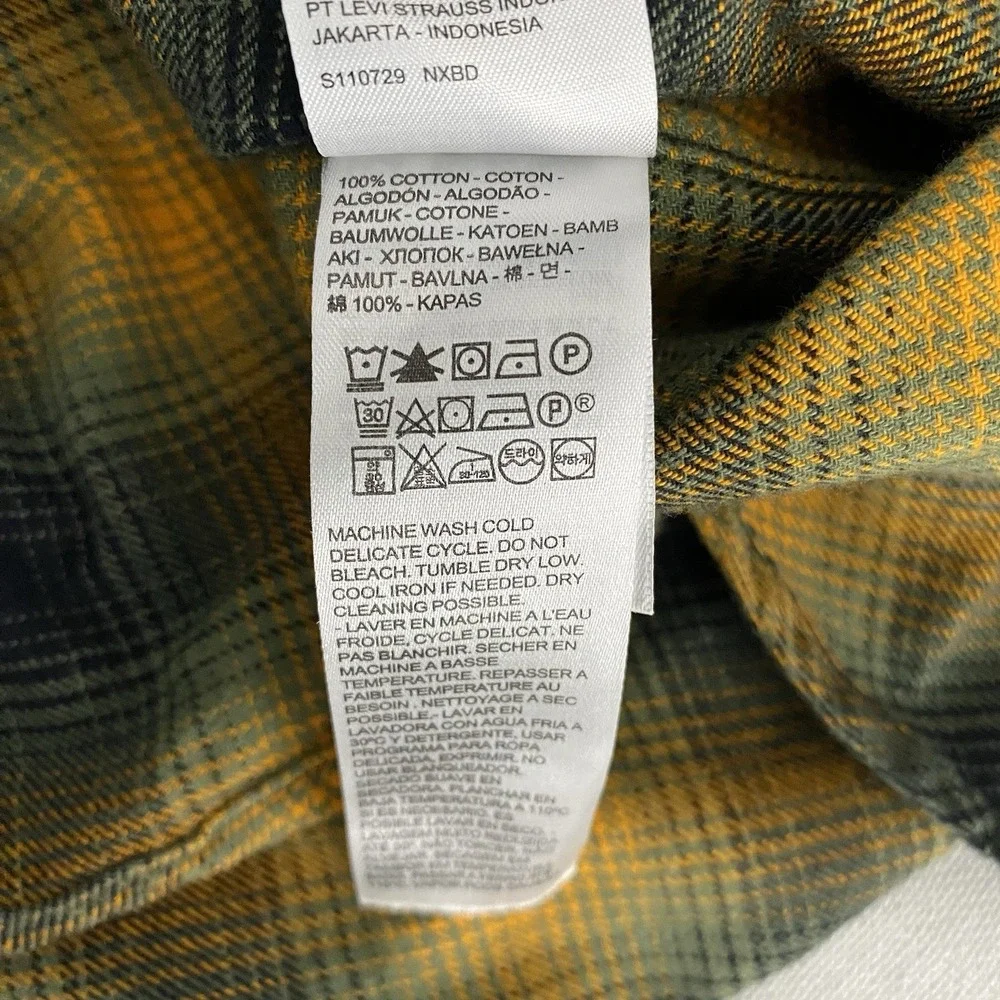 Levis Mens 3XL Flannel Button Up Shirt The Worker Relaxed Fit Plaid Orange Multi